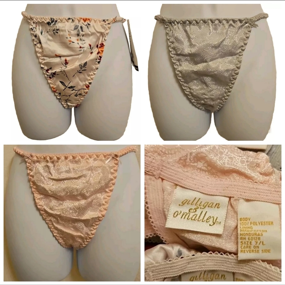 Gilligan & O’Malley Satin Panty Thong Set Of 3 Size 7 L VTG Y2K 90s Deadstock